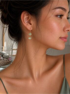 Gold Drop Earrings with Green Crystal Beads